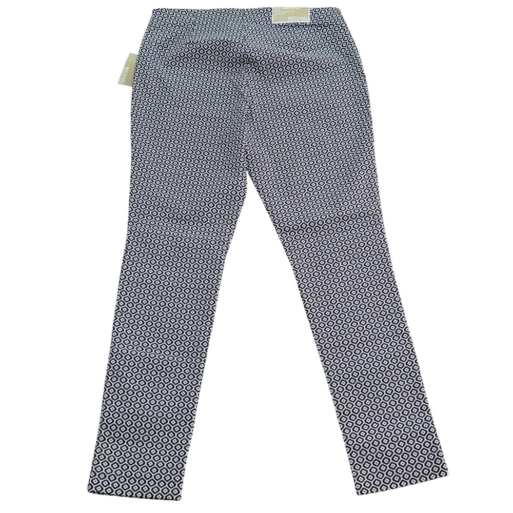 NWT Michael Kors Black White Print Super Skinny Ankle Pull On‎ High-Rise Pants M - Picture 3 of 10